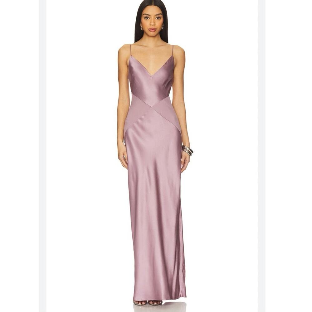 House of Harlow 1960 Satin Slip Maxi Dress in Dusty Rose Pink